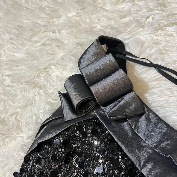 Y2K Silver one shoulder metallic dress with sequins Lace and ruffles size s - Picture 8 of 8